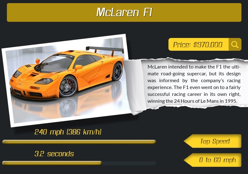 McLaren F1- Top 10 Fastest Cars in the World ( INFOGRAPHIC)